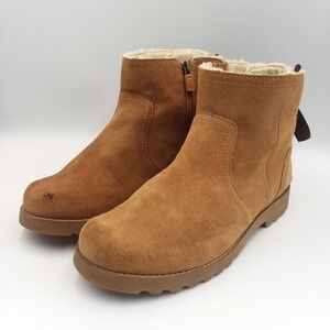 UGG Winter‎ Snow Boots Tan Suede Sheepskin Lined Zipper Bow Size 5